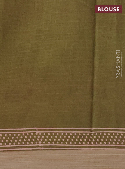 Kota silk cotton saree maroon and olive green with butta block prints and long block printed border