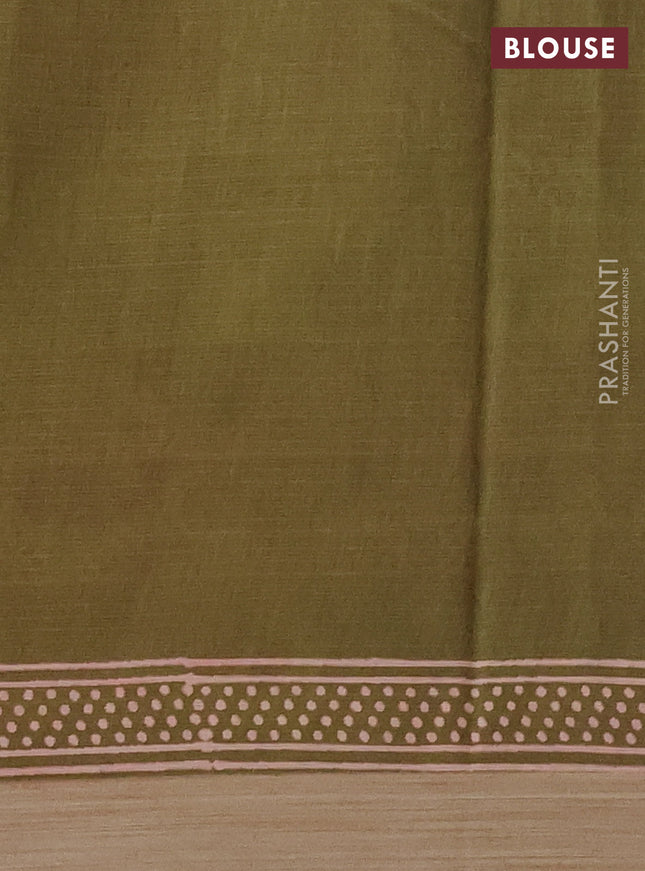 Kota silk cotton saree maroon and olive green with butta block prints and long block printed border