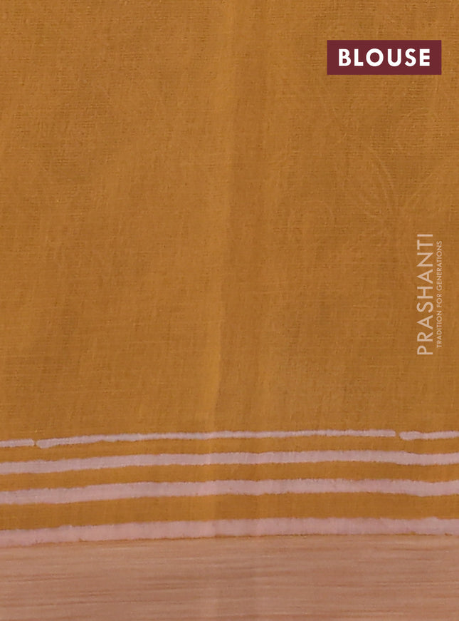 Kota silk cotton saree grey shade and mustard yellow with butta block prints and long block printed border