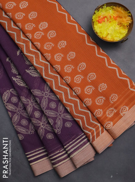 Kota silk cotton saree wine shade and rust shade with butta block prints and long block printed border