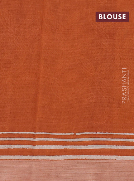 Kota silk cotton saree wine shade and rust shade with butta block prints and long block printed border