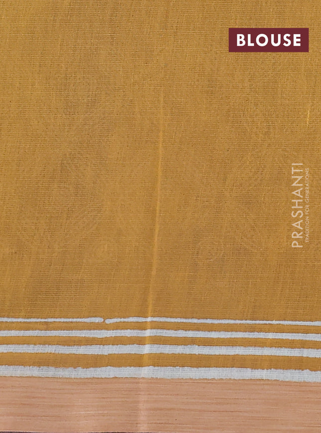 Kota silk cotton saree blue and yellow with butta block prints and long block printed border
