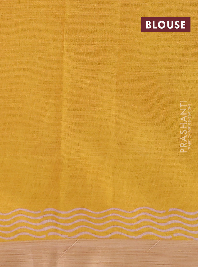 Kota silk cotton saree pink and yellow with allover block prints and long block printed border
