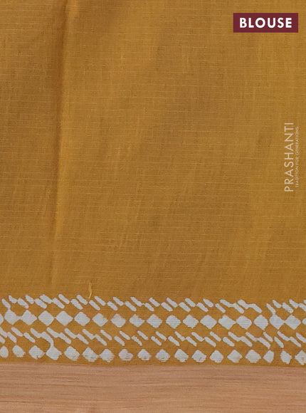 Kota silk cotton saree blue and mustard yellow with allover block prints and simple border