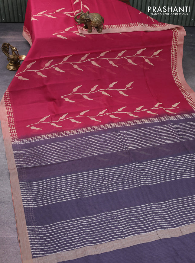 Kota silk cotton saree maroon and grey with allover block prints and simple border
