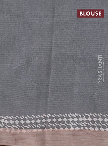 Kota silk cotton saree light green and grey with allover block prints and simple border