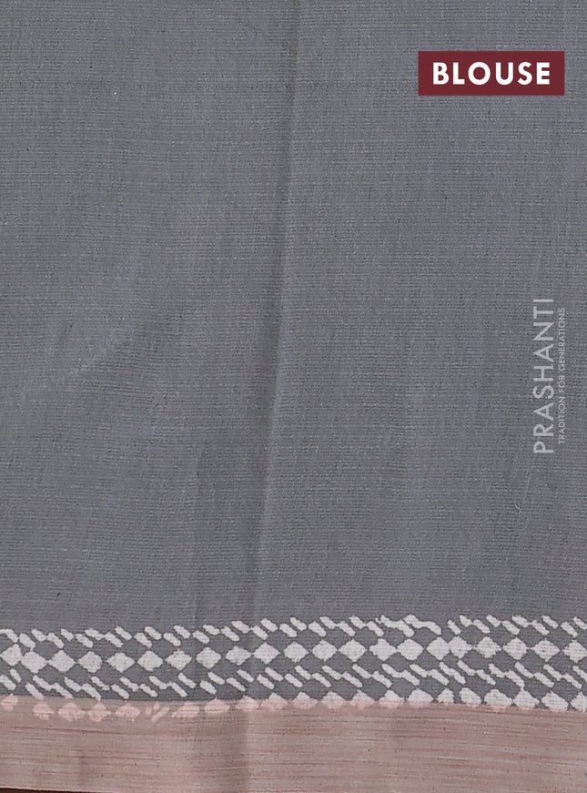 Kota silk cotton saree light green and grey with allover block prints and simple border