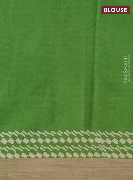 Kota silk cotton saree rust shade and green with allover block prints and simple border