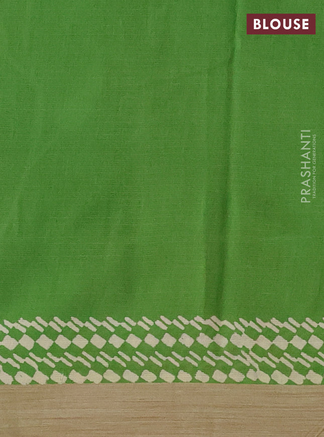 Kota silk cotton saree rust shade and green with allover block prints and simple border