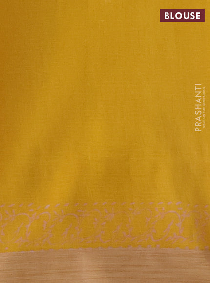 Kota silk cotton saree pink and yellow with allover block prints and long printed border