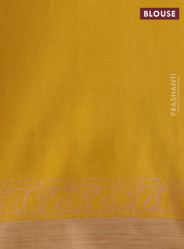 Kota silk cotton saree pink and yellow with allover block prints and long printed border