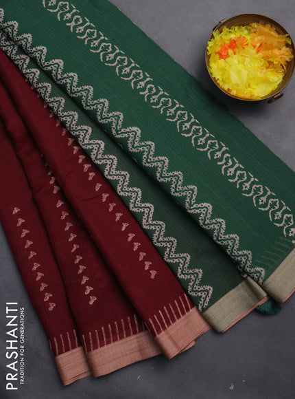 Kota silk cotton saree maroon and bottle green with allover block prints and simple border