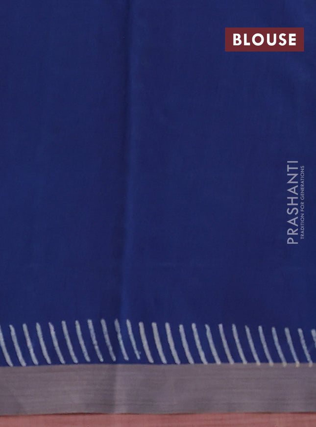 Kota silk cotton saree dark pink and blue with allover block prints and simple border