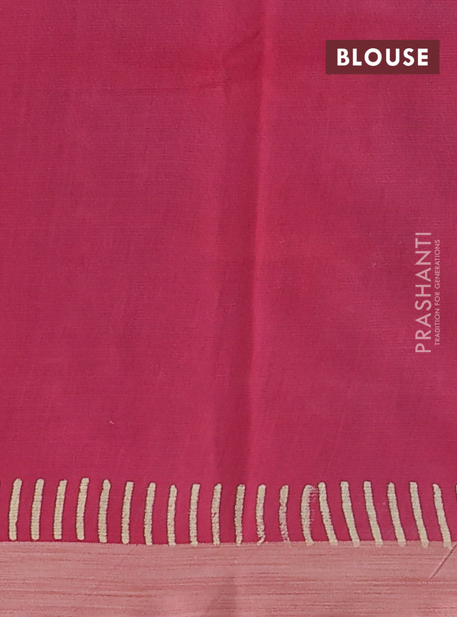 Kota silk cotton saree teal blue and peach pink with allover block prints and simple border