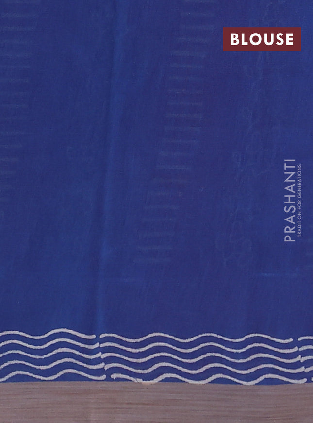 Kota silk cotton saree dark pink and blue with allover block prints and simple border