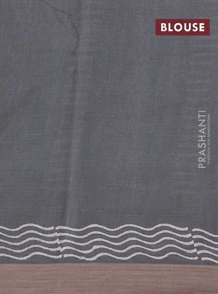 Kota silk cotton saree light green and grey with allover block prints and simple border