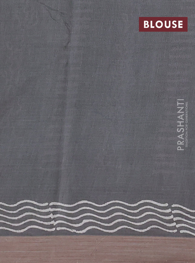 Kota silk cotton saree light green and grey with allover block prints and simple border