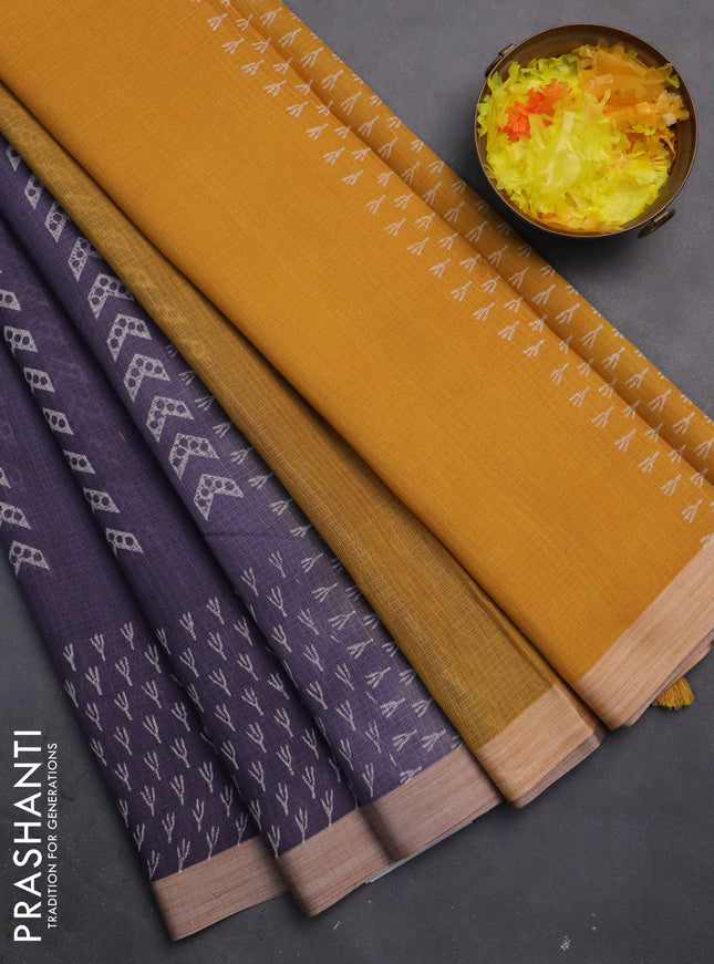 Kota silk cotton saree wine shade and rust shade with allover block prints and printed border
