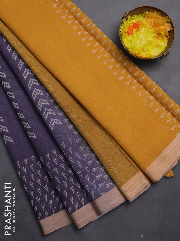 Kota silk cotton saree wine shade and rust shade with allover block prints and printed border