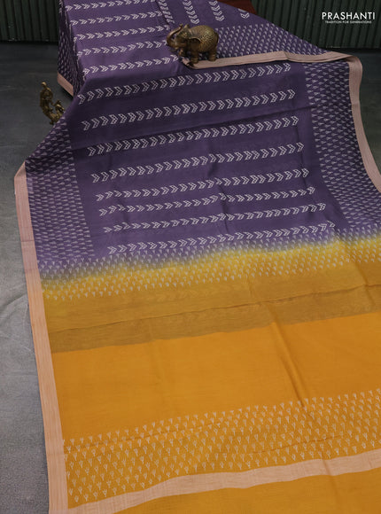 Kota silk cotton saree wine shade and rust shade with allover block prints and printed border