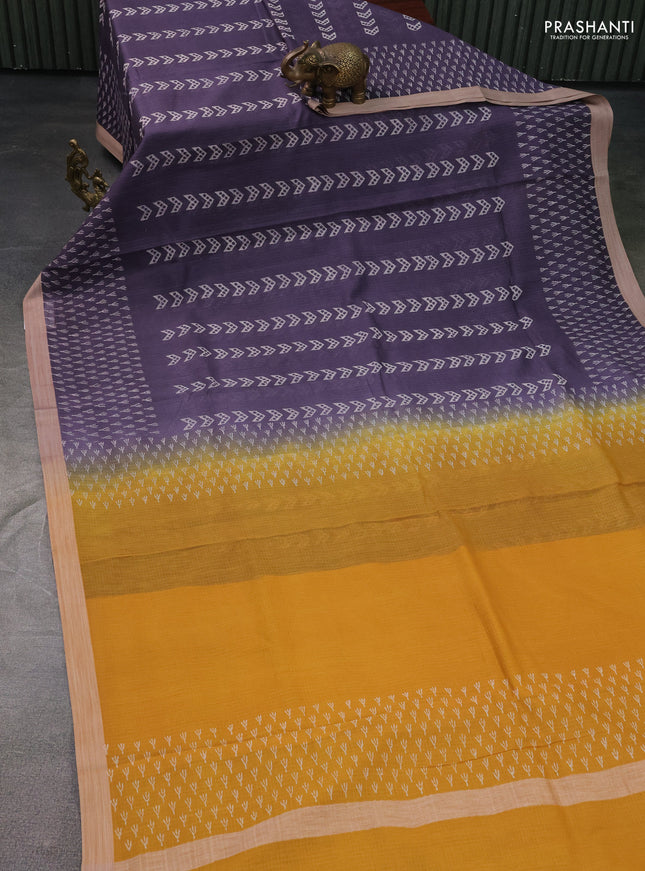 Kota silk cotton saree wine shade and rust shade with allover block prints and printed border