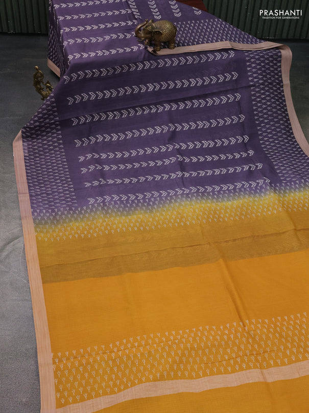 Kota silk cotton saree wine shade and rust shade with allover block prints and printed border