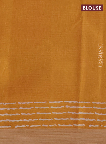 Kota silk cotton saree peach pink and yellow with butta block prints and simple border
