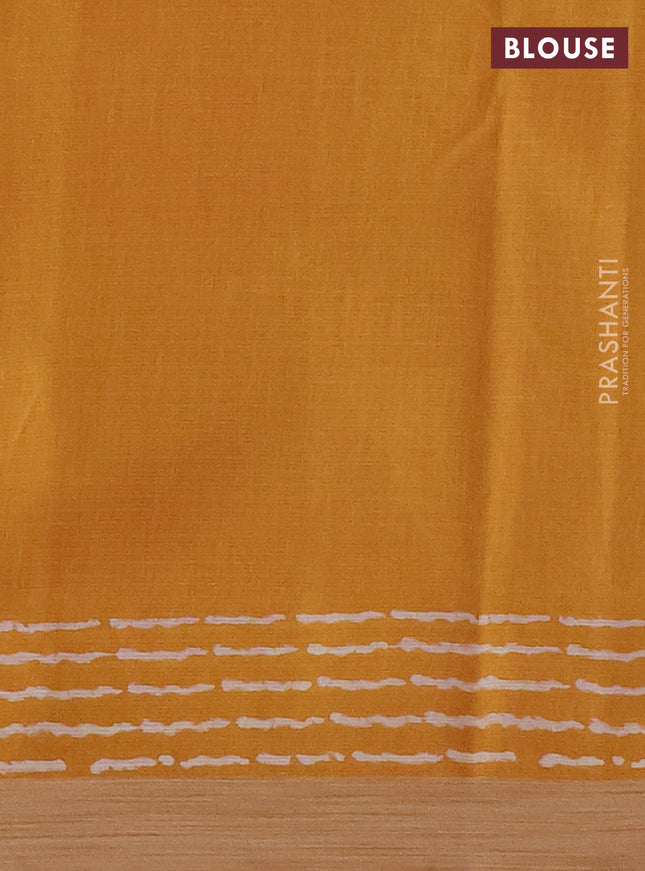 Kota silk cotton saree peach pink and yellow with butta block prints and simple border