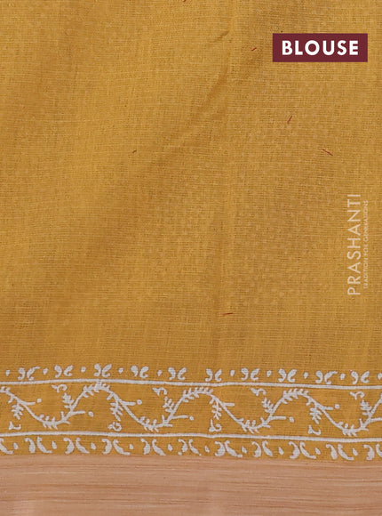 Kota silk cotton saree grey and mustard yellow with allover block prints and printed border