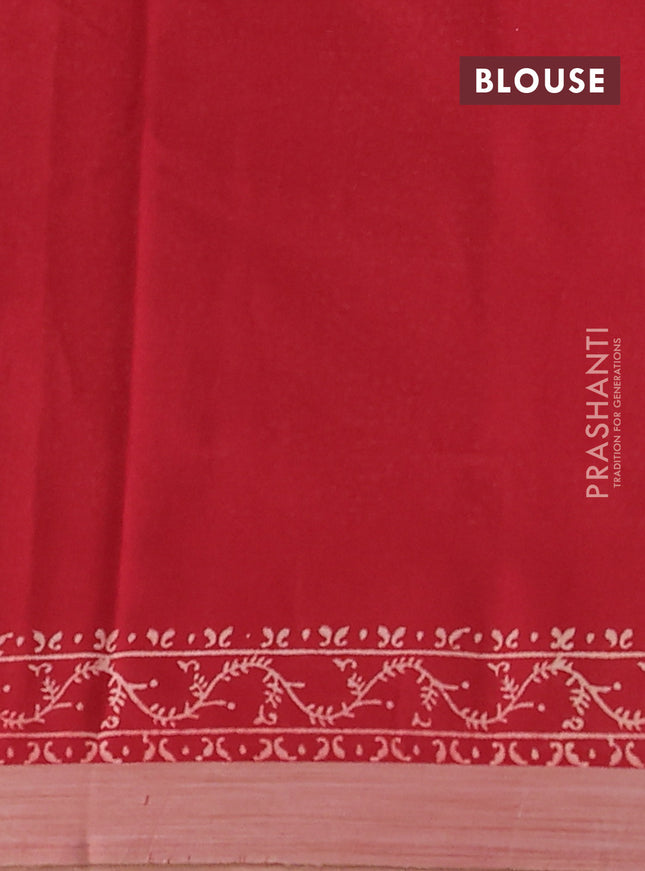 Kota silk cotton saree orange and maroon with allover block prints and printed border