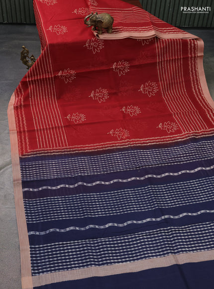 Kota silk cotton saree maroon and navy blue with floral butta block prints and long printed border