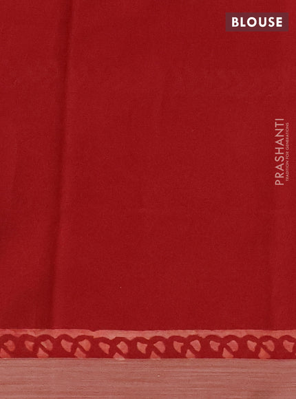 Kota silk cotton saree orange and red with butta block prints and long printed border