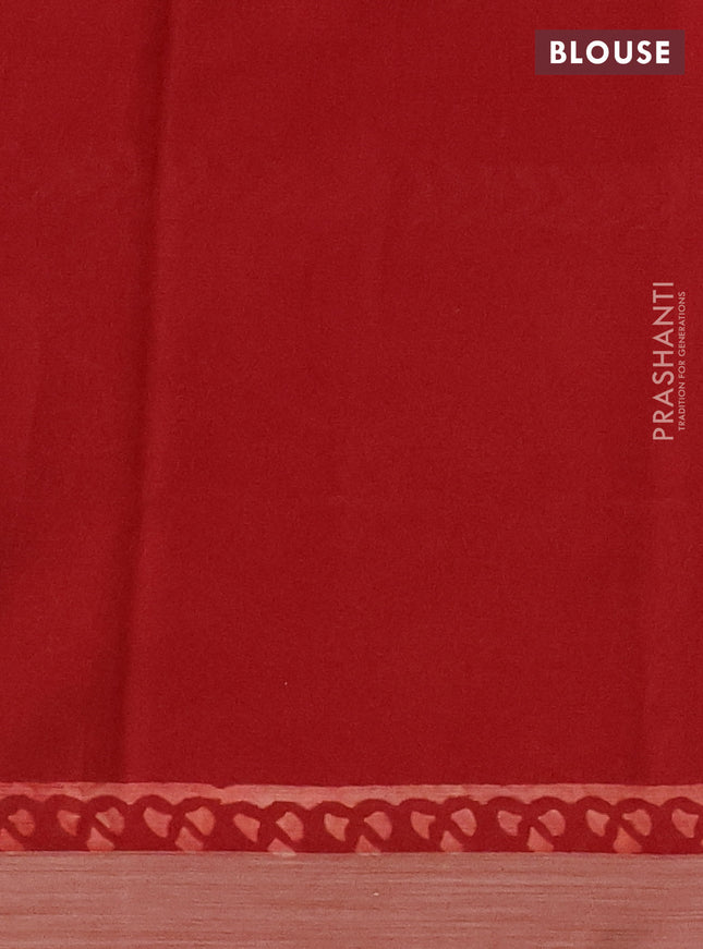 Kota silk cotton saree orange and red with butta block prints and long printed border