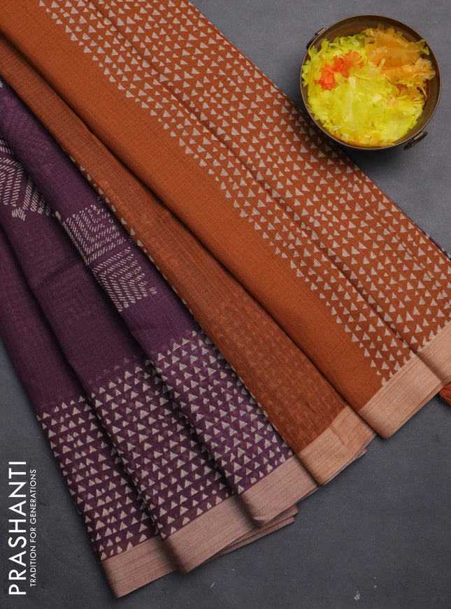 Kota silk cotton saree wine shade and rust shade with butta block prints and printed border
