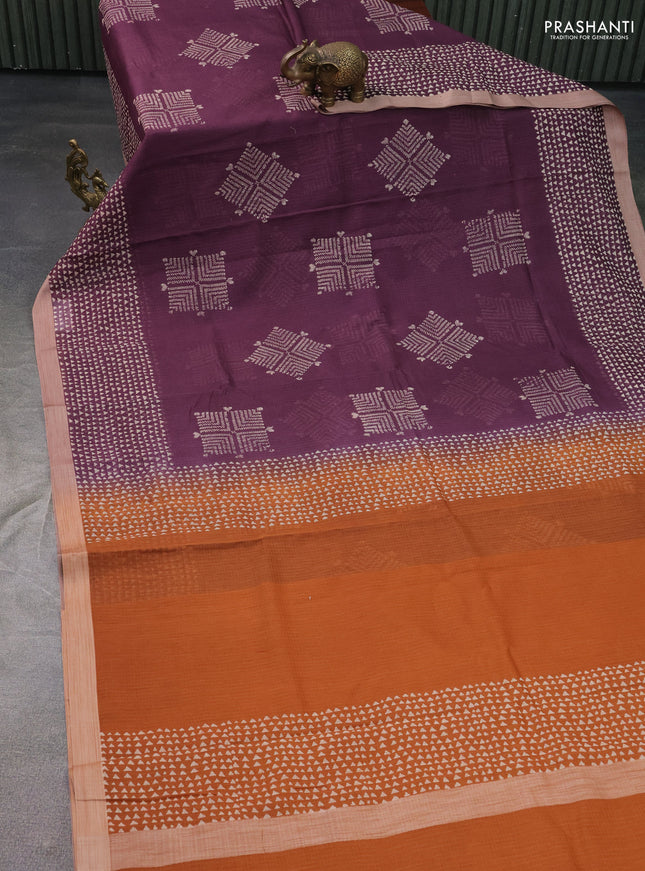 Kota silk cotton saree wine shade and rust shade with butta block prints and printed border