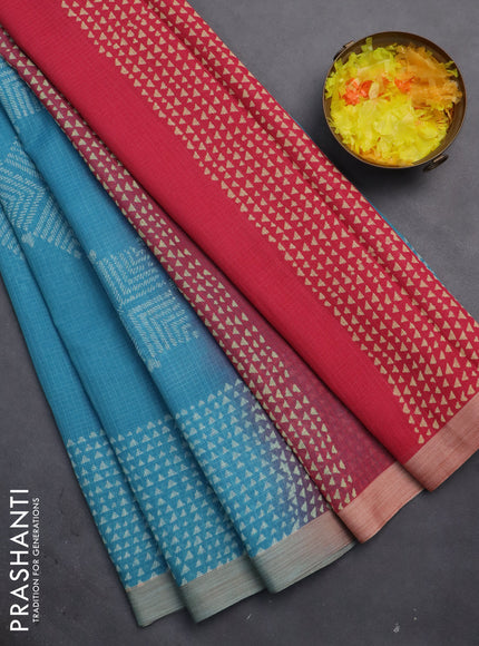 Kota silk cotton saree blue and pink with butta block prints and printed border