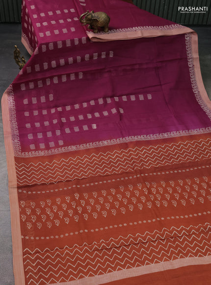 Kota silk cotton saree purple and rust shade with butta block prints and printed border