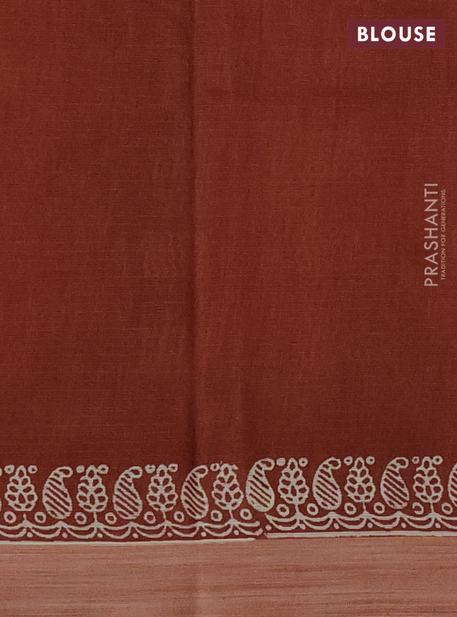 Kota silk cotton saree purple and rust shade with butta block prints and printed border