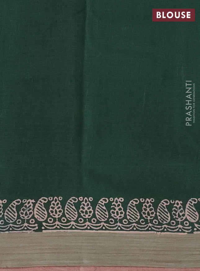 Kota silk cotton saree deep maroon and bottle green with butta block prints and printed border