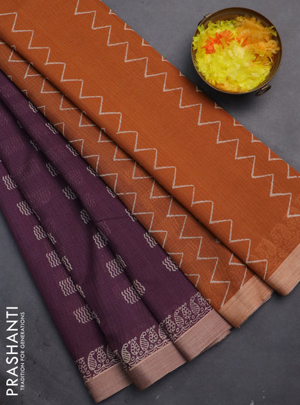 Kota silk cotton saree wine shade and rust shade with butta block prints and printed border