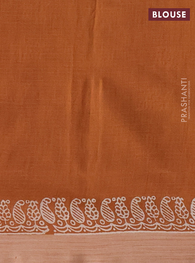 Kota silk cotton saree wine shade and rust shade with butta block prints and printed border