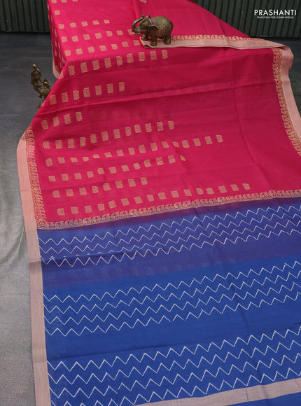 Kota silk cotton saree pink and blue with butta block prints and printed border