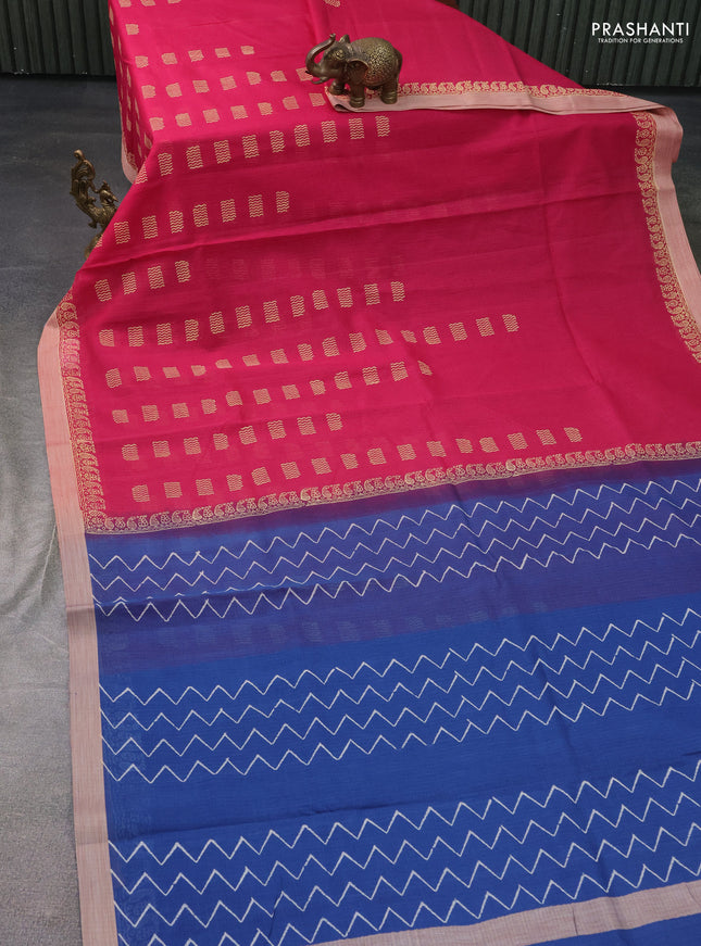 Kota silk cotton saree pink and blue with butta block prints and printed border