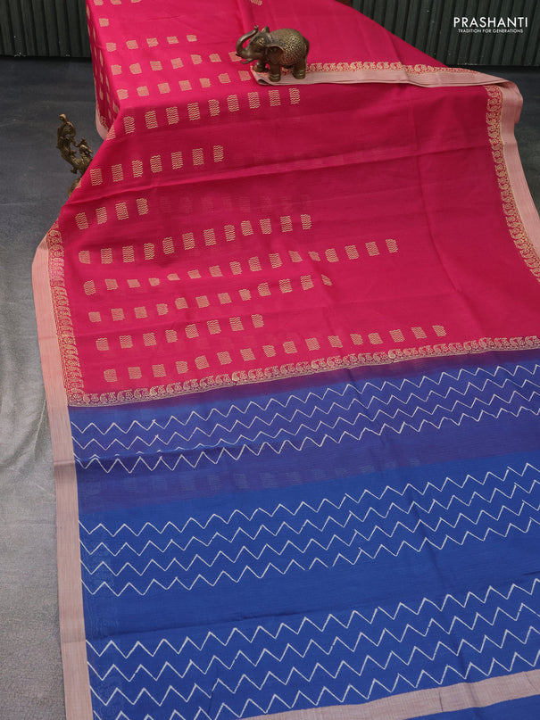 Kota silk cotton saree pink and blue with butta block prints and printed border