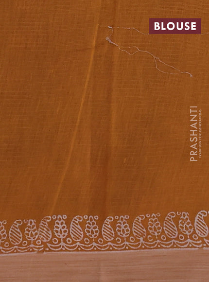 Kota silk cotton saree wine shade and mustard yellow with butta block prints and printed border