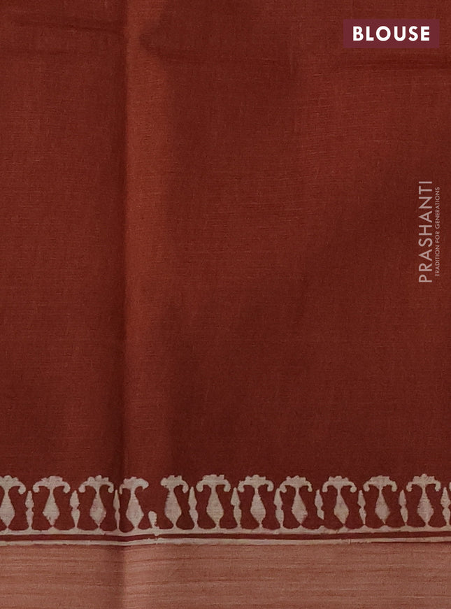 Kota silk cotton saree wine shade and rust shade with allover block prints and simple border