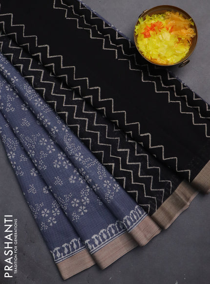 Kota silk cotton saree grey and black with allover block prints and simple border