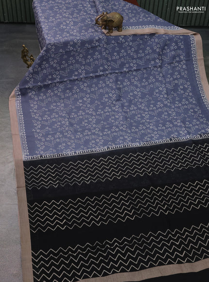 Kota silk cotton saree grey and black with allover block prints and simple border