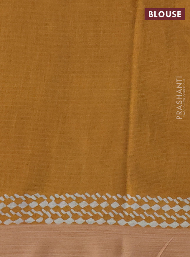 Kota silk cotton saree teal blue shade and dark mustard with butta block prints and printed border