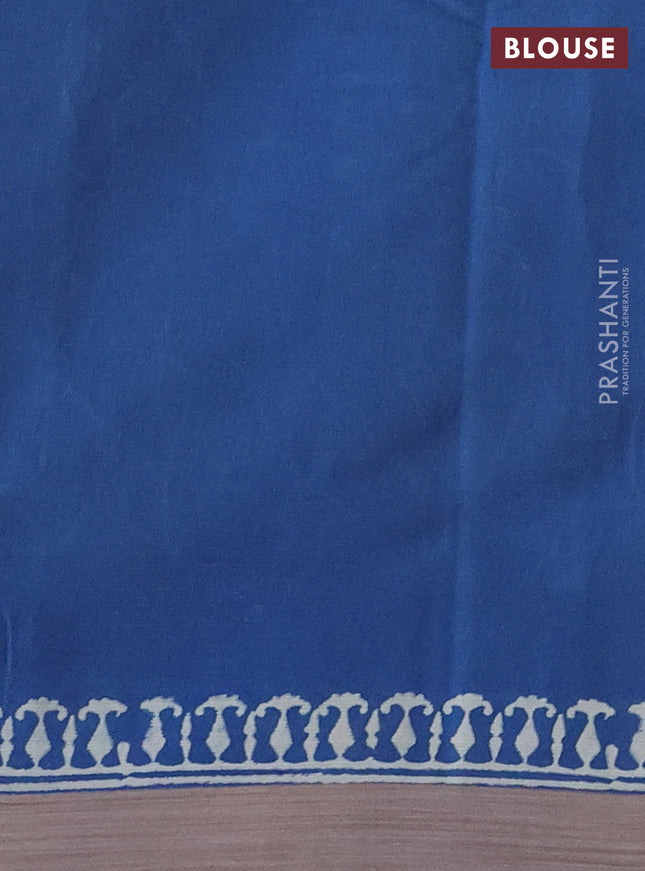 Kota silk cotton saree light green and blue with allover block prints and simple border